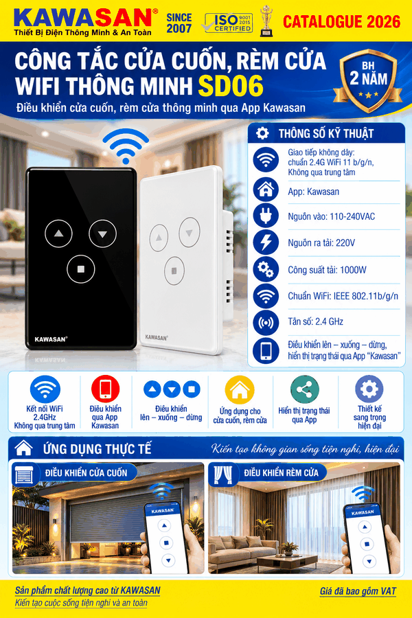 CÔNG TẮC WIFI ĐIỀU KHIỂN CỬA CUỐN THÔNG MINH (KW-WIFI-CUACUON)