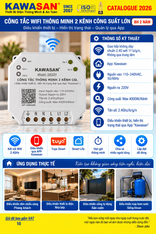 CÔNG TẮC WIFI LẮP TỦ 2 KÊNH (SW-02K-WIFI)