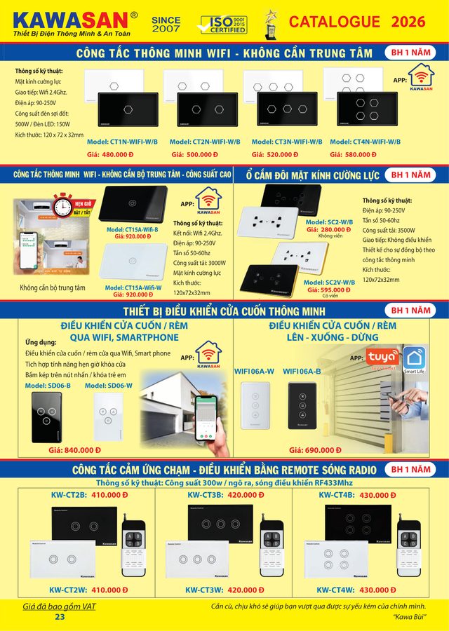 CÔNG TẮC THÔNG MINH WIFI - KHÔNG CẦN BỘ TRUNG TÂM - CÔNG SUẤT CAO