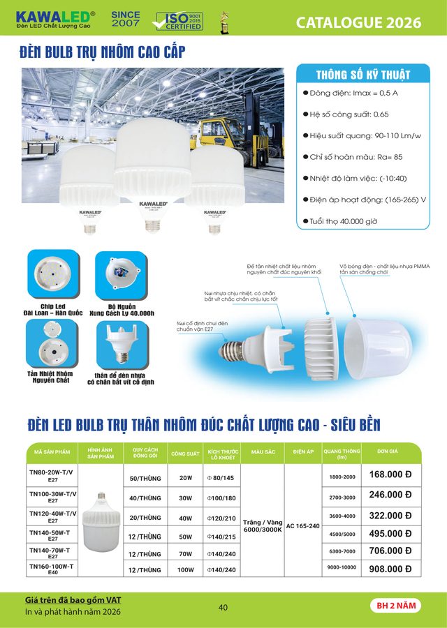 ĐÈN BULB TRỤ NHÔM CAO CẤP